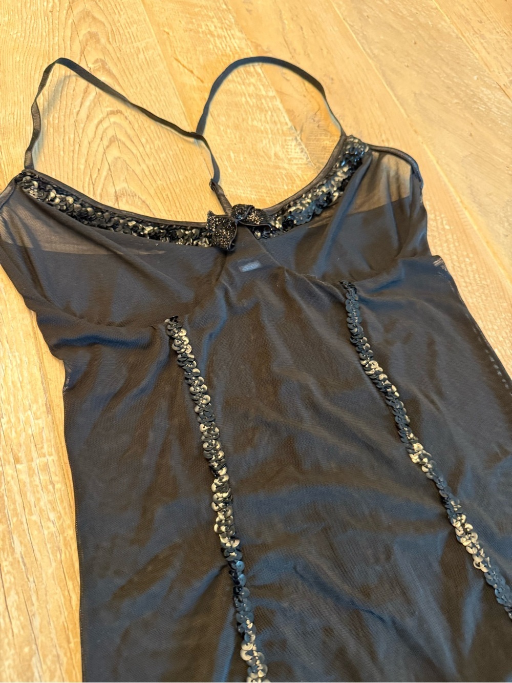 Vintage Y2K Coquette Black Embellished Chemise Slip L EUC - Picture 2 of 7